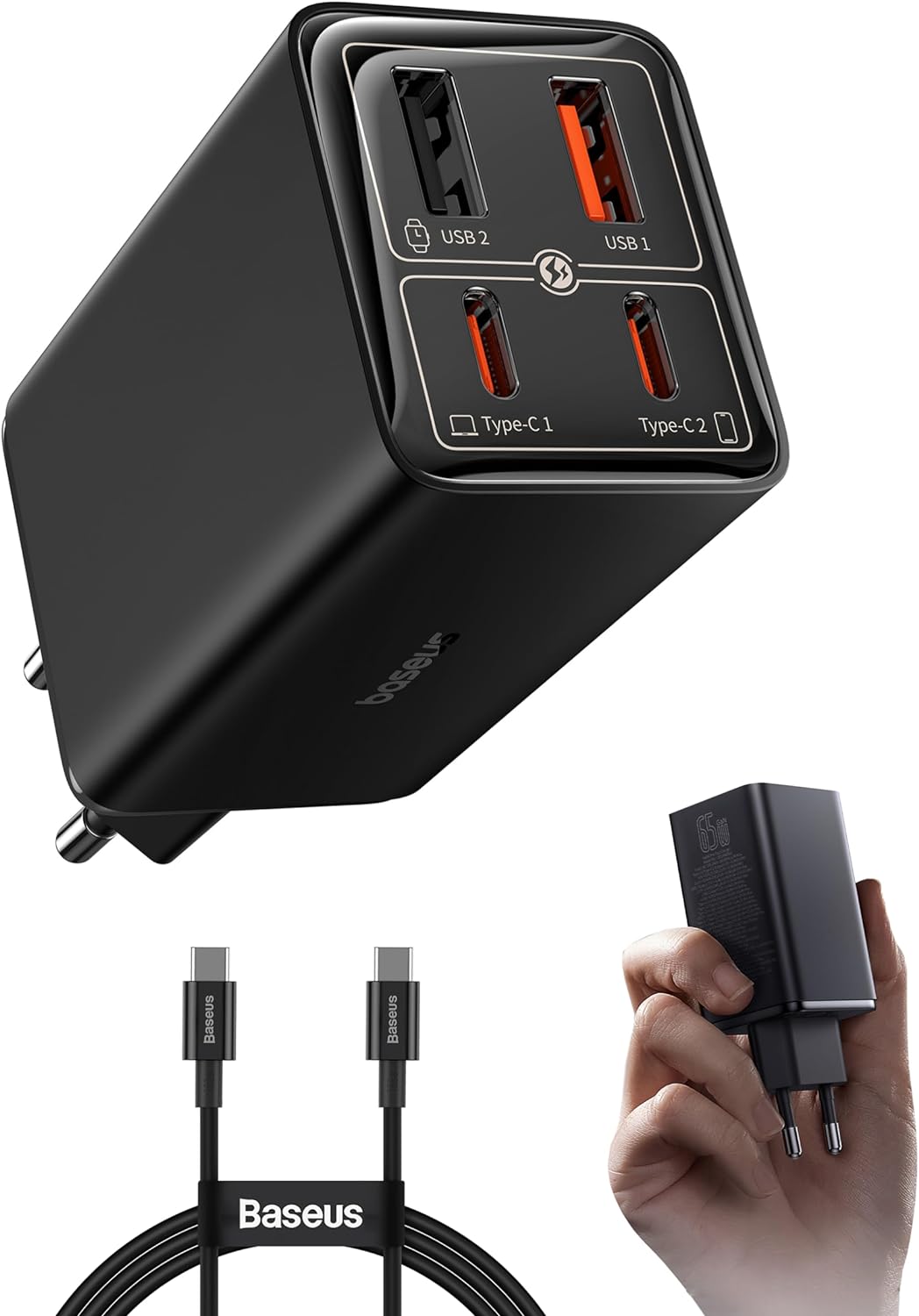 Schnellladegerät mit 65W und 65W Schnellladekabel, USB-C auf USB-C